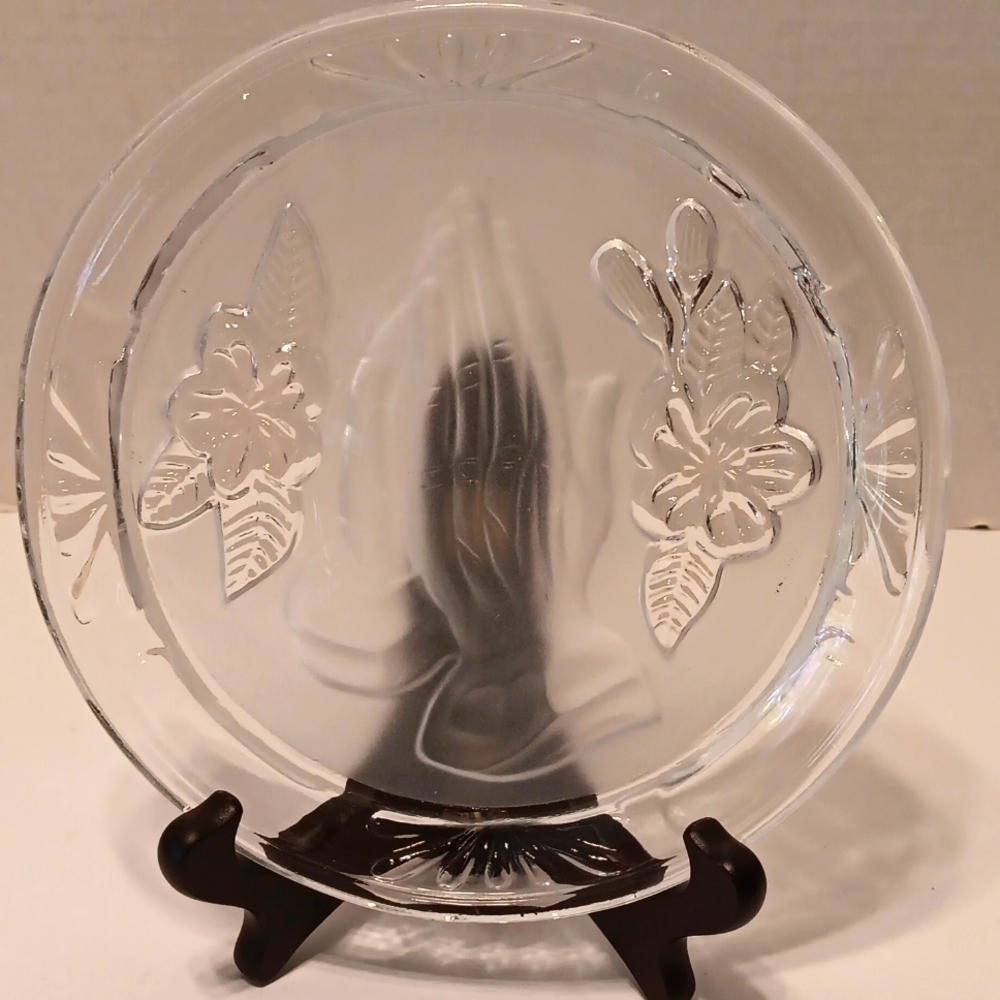 Serenity Praying Hands Crystal Plate with stand